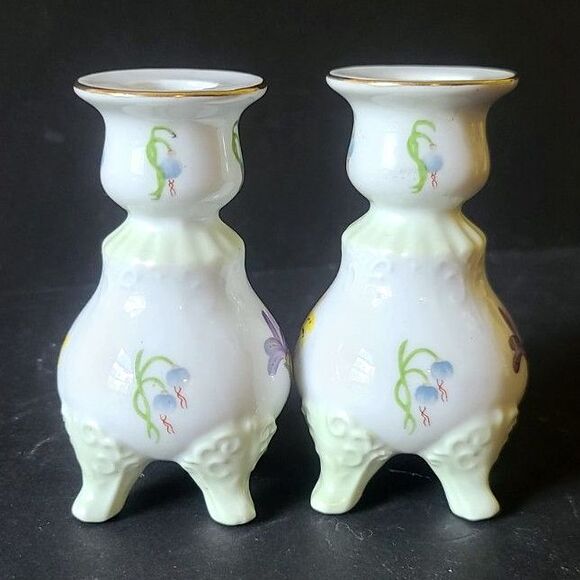 Rare Vintage Lissi Kaplan Giftcraft Crocuses Vintage China Candlestick Holders - Picture 2 of 9